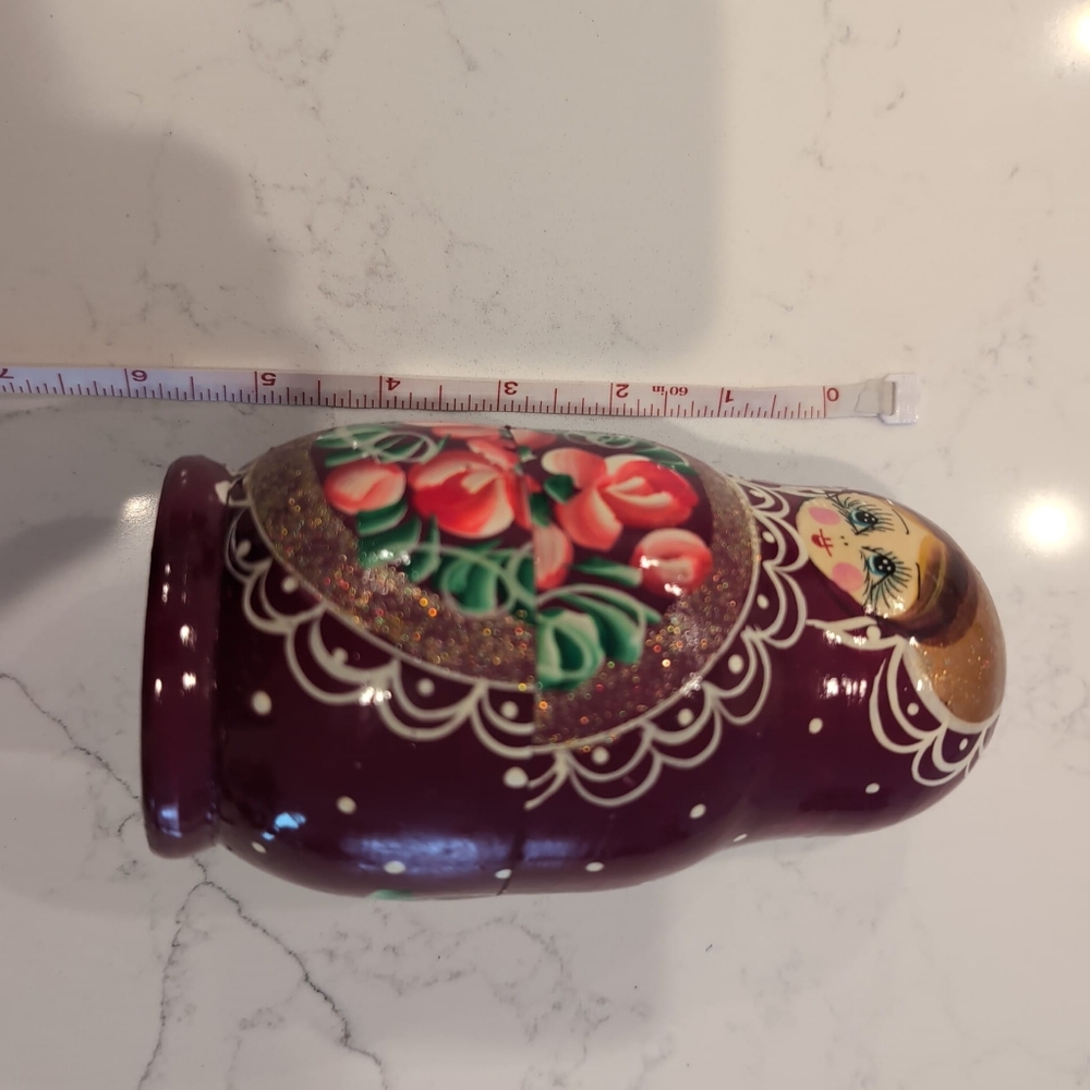 Vintage Maroon Nesting Doll Handmade Matryoshka Babushka 5 Piece Set - Picture 4 of 4